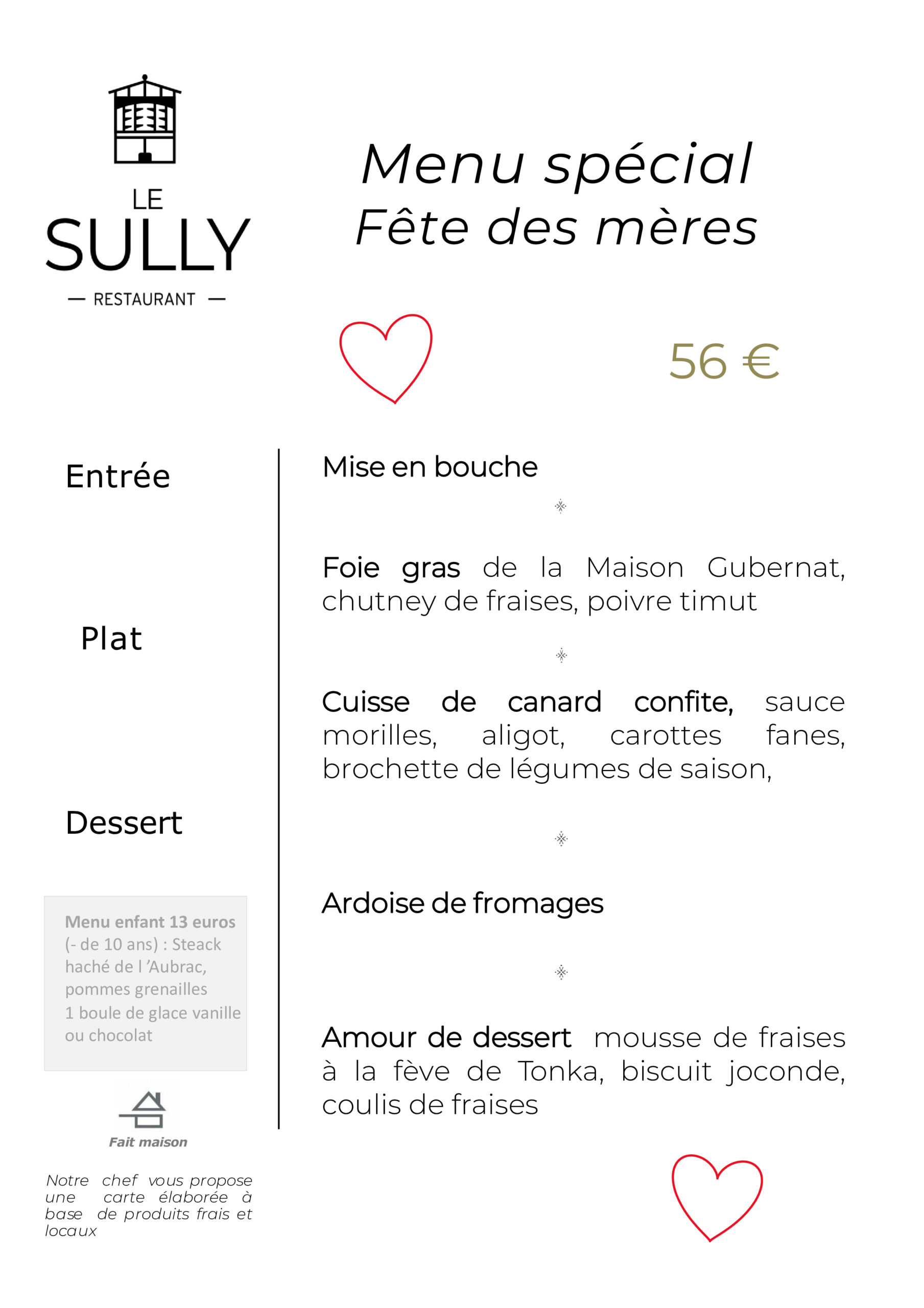 Menu spécial fête des Mères 2026