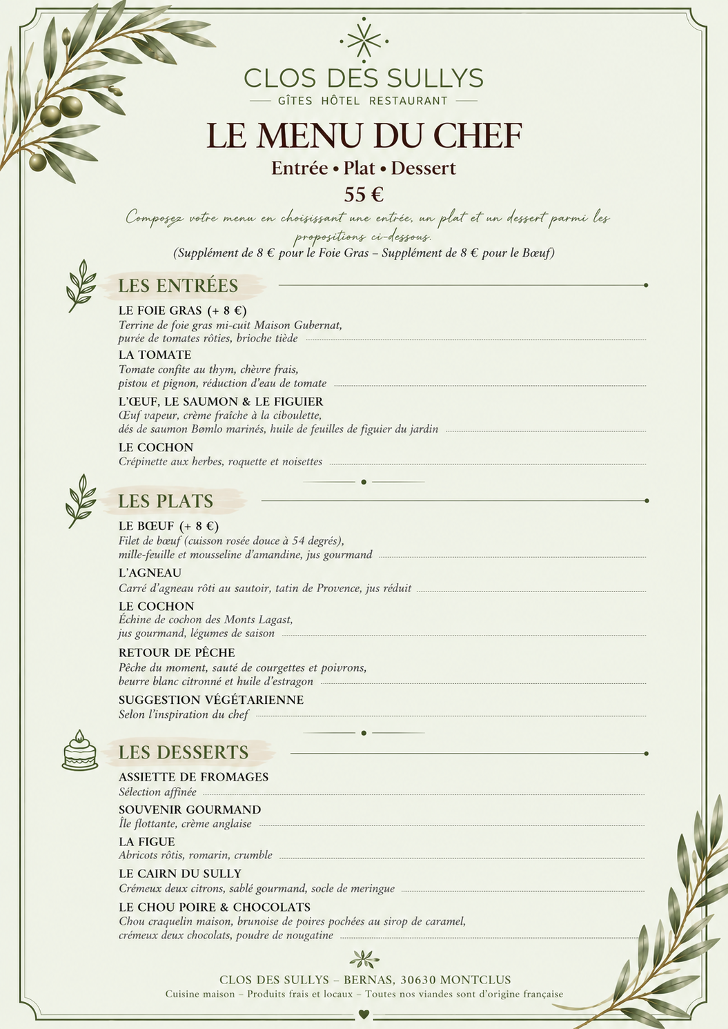 Menu du chef carte automne 2026